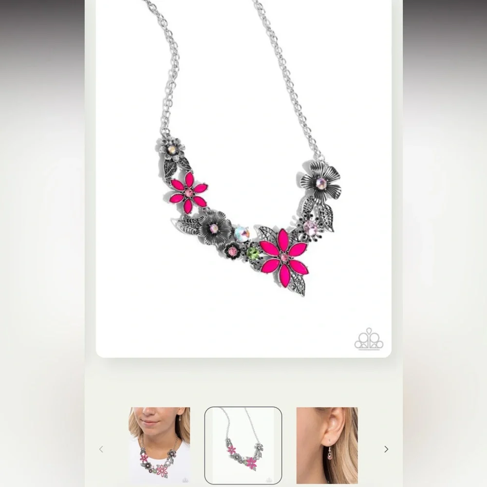 🌸💎🌸 “GARDEN MY SPARKLE” FLORAL PINK NECKLACE WITH RHINESTONES ~ PAPARAZZI❗️🌸💎🌸 - Picture 6 of 7